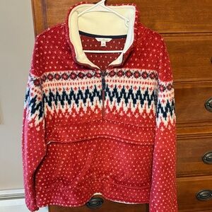 L.L. Bean Red Nordic Pattern Half-Zip Sweatshirt